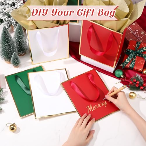 Image of Yeaqee 24 Pack Metallic Paper Gift Bags, Red, Green, White