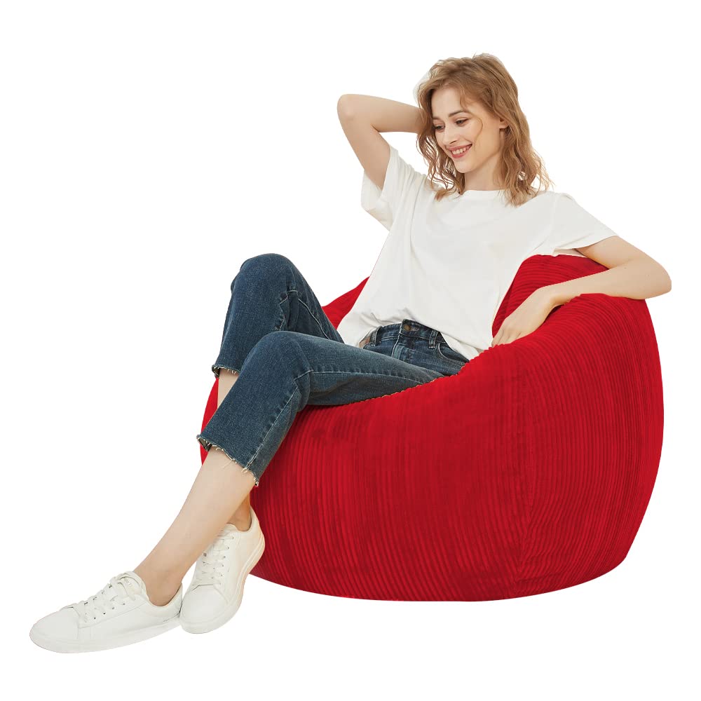 Langla-Shades Corduroy Bean Bag Chair Cover Washable Soft Beanbag Cover (No Filler) for Kids, Teens, Boys and Girls (XL/ 100cm x 120cm, Red)