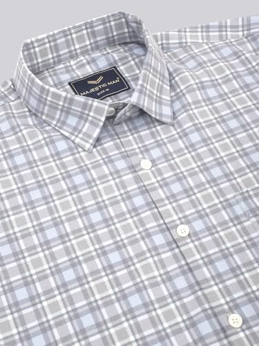 Image of Majestic Man Comfort Slim Fit Cotton Blend Checked Casual Shirt