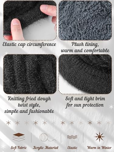 Fourluoo 3 piezas gorros de invierno para mujer con visera miniatura 5
