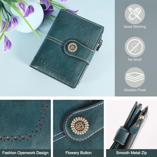 BESSEEK Womens Small Wallet Bifold Card Holder RFID Blocking Leather Wallets with Zipper Coin Pocket3