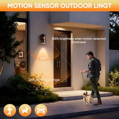 Image of QQCherry LED Modern Outdoor Wall Light, Motion Sensor Outdoor Lights, Aluminum Outdoor Porch Sconce for House, Patio, Garage, Doorway & Entryway - Stylish Waterproof Exterior Lighting for Outside