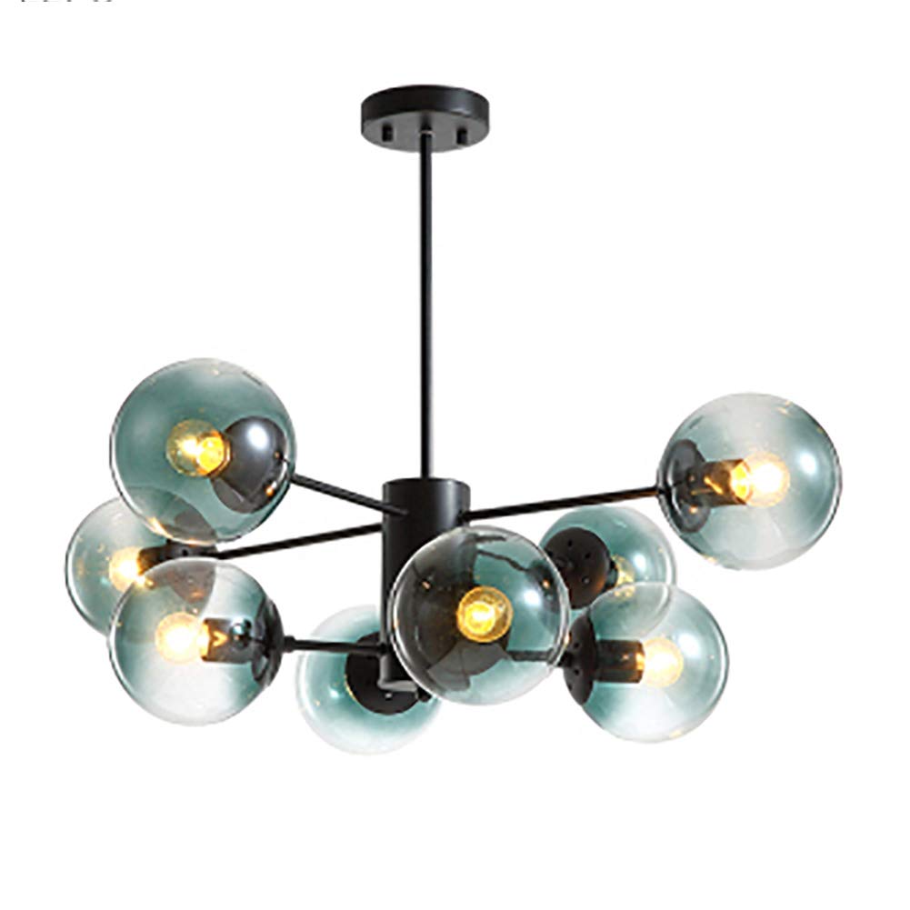 HYJAUSXB Modern Matte Black Semi Flush Mount Ceiling Light with Spherical Glass Lampshade Mid Century Style Chandelier Lighting Fixture for E27 Bulbs 6 Head Cognac Decoration