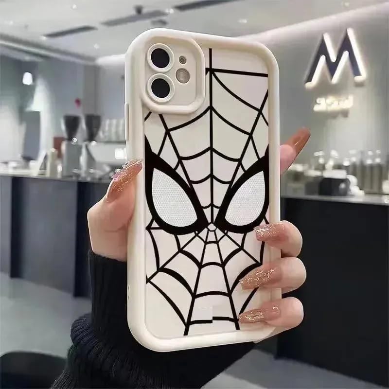 Image of COVERLY Cartoon Back Case Cover Compatible for iPhone 12 Pro | Hot 3D Spidey Face Mask Super Hero | 360 Camera Protection | Spider Cute Comic Movies Soft Liquid Silicone Phone Case (TPU | White)