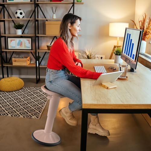 Image of Giantex Wobble Stools for Classroom Seating, 24 inch Wiggle Stool with Adjustable Height, Sitting Balance Chair for School Active Learning, Office Stand Up, Flexible Seating Wobble Chair (Peach Pink)