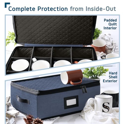 Image of Hearth & Harbor Hard Shell Mug Organizer, Cup and Mug Storage Box, Blue