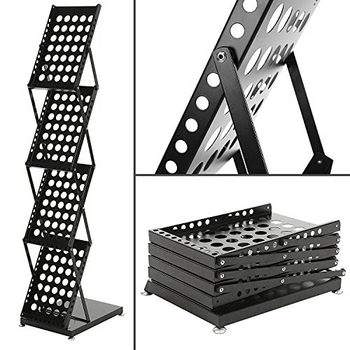 Image of Metal Catalogue Stand - Portable Black Magazine, Brochure, and Leaflet Display Rack with Floor & Hanging Shelves, Multi-Purpose Organizer for Office, Exhibitions, and Showrooms