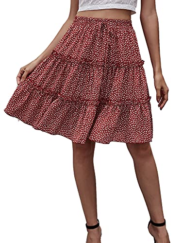 WDIRARA-Womens-Floral-Print-Ruffle-Hem-Elastic-High-Waist-Tie-Front-Skirt
