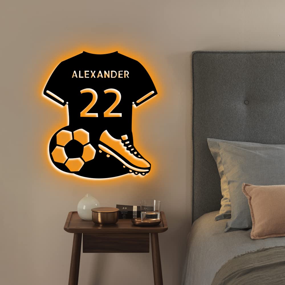 Insegna al Neon Personalizzata con Maglia da Calcio a LED, Decorazione da Parete con Interruttore Dimmerabile, Alimentata Tramite USB per Camera da Letto