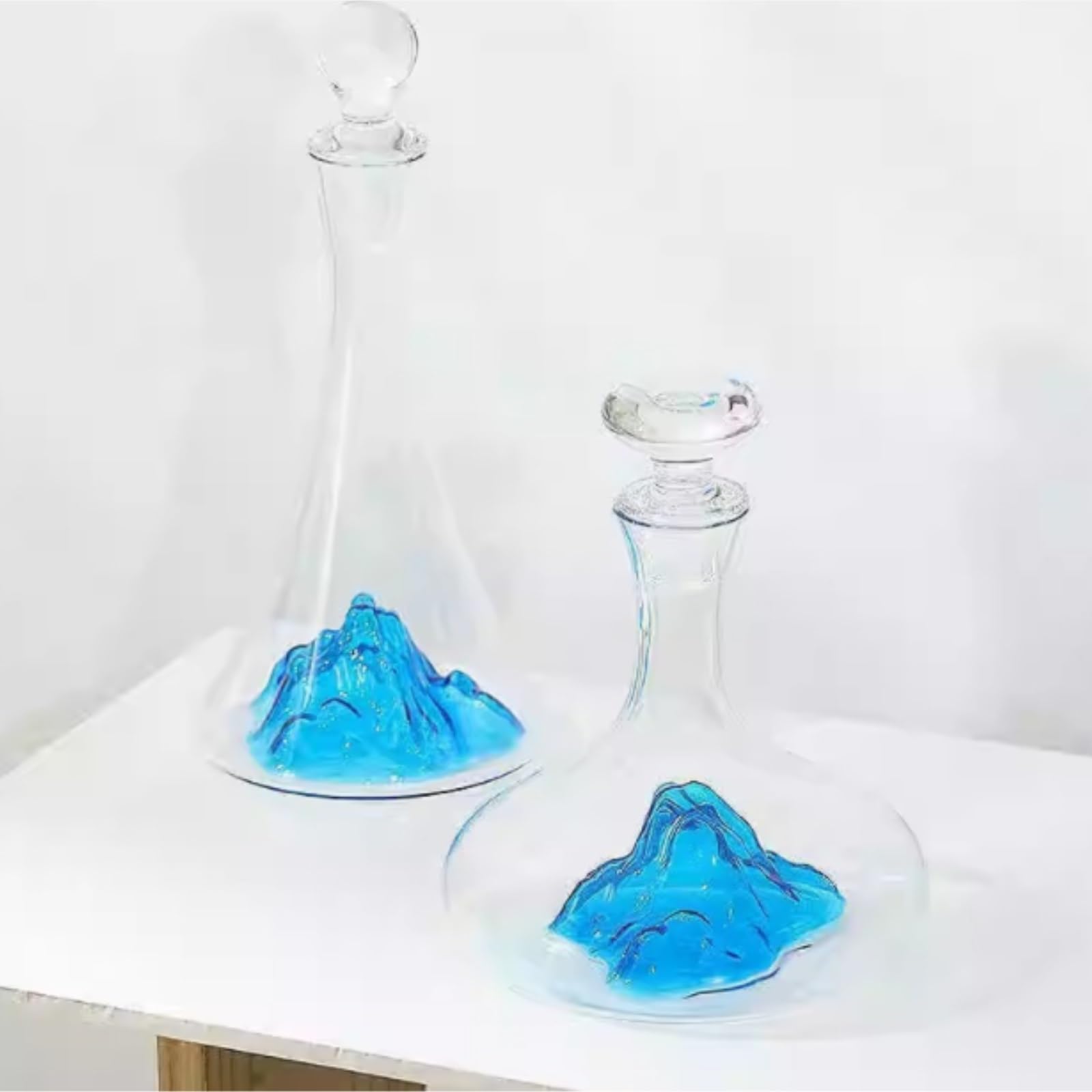 Decantador Hogar Cocina Decantador De Vino Cristal con Aireador Iceberg Azul Y Tapón. Accesorios For Accesorios De Vino(1350ml)