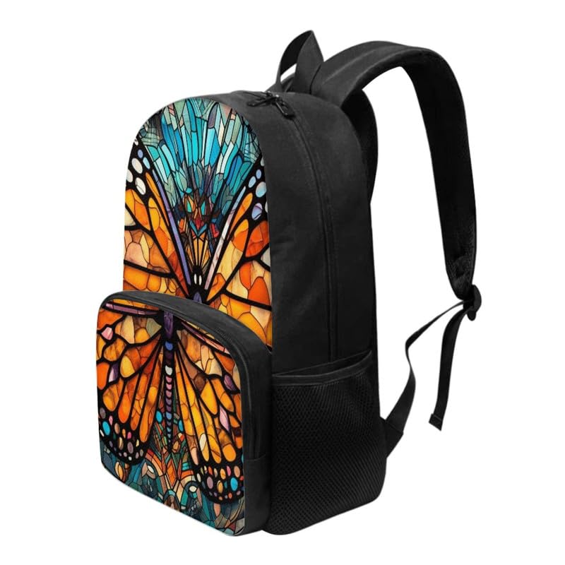 Stained Glass Monarch Butterfly Girls Daypacks 17" Yellow Mandala Butterflies Print College Backpacks Boho Geometric Arts Youth Bookbag Middle School Schoolbag3