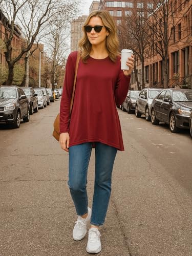 AWULIFFAN Women's Casual Round Neck Long Sleeve Loose Tunic T-Shirt Blouse Tops4