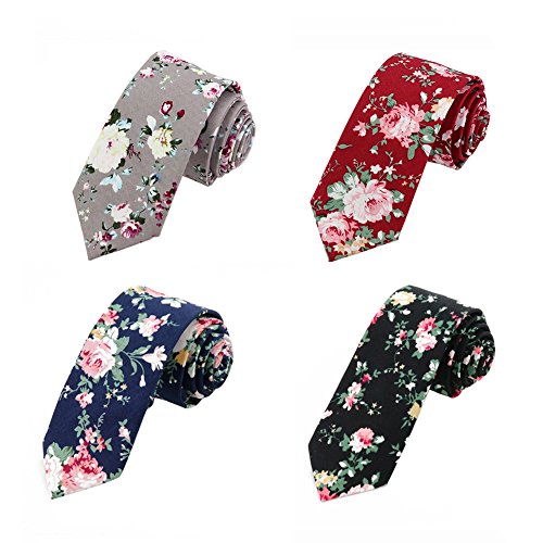 Image of Mantieqingway Floral Ties for Men Skinny Cotton Tie Flower Necktie