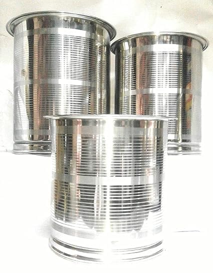 Image of Stainless Steel Storage Heavy Kothi /Drum /PAWALI Set of 3 Piece with LID /for atta rice food /cookies /STORAGEGRAINS /AATA /Water / - 10 kg, 15kg, 20 kg, 3 Pieces, Steel