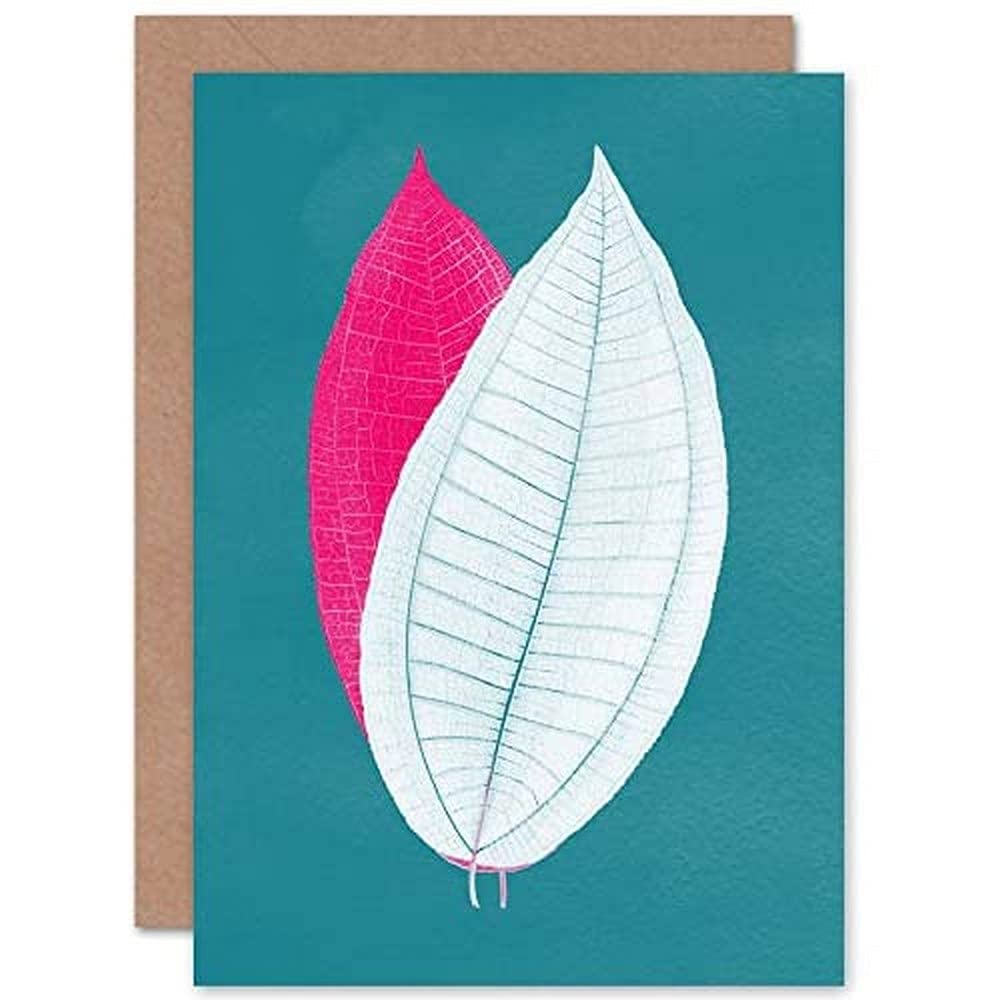 Wee Blue Coo Bright Coloured Leaf Teal Greeting Card With Envelope Inside Premium Quality