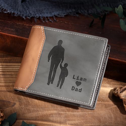 Lam Hub Fong To My Dad Gift Custom Leather Wallet Engraved Name Photo Personalized Leather Wallet Birthday Christmas Gifts for Dad Gift for Father's Day (Dad-Son 1)4