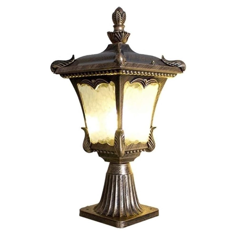 GTHTUHFD Post Cap Lights, Retro Deck Fence Lighting, Water Ripple Glass Shade Column Lamp For Garden Patio Driveway Pathway,Brass