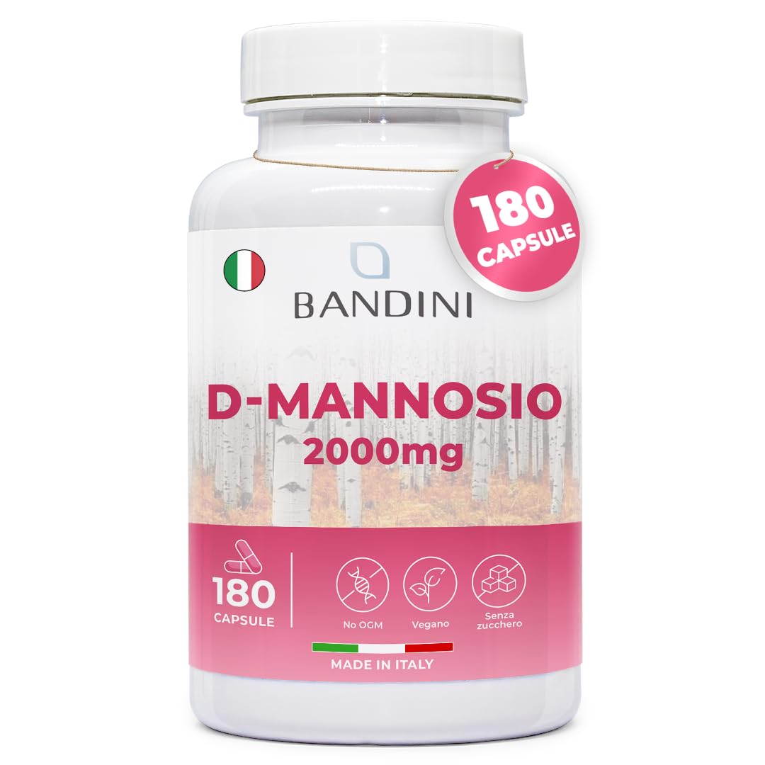 Bandini® D Mannosio per Cistite - 180 Capsule 2.000mg D-Mannosio Puro per Dose Giornaliera - ad Alto Dosaggio - Integratore per Benessere e Supporto Vie Urinarie - Mannosio Puro Cistite - 100% Vegan