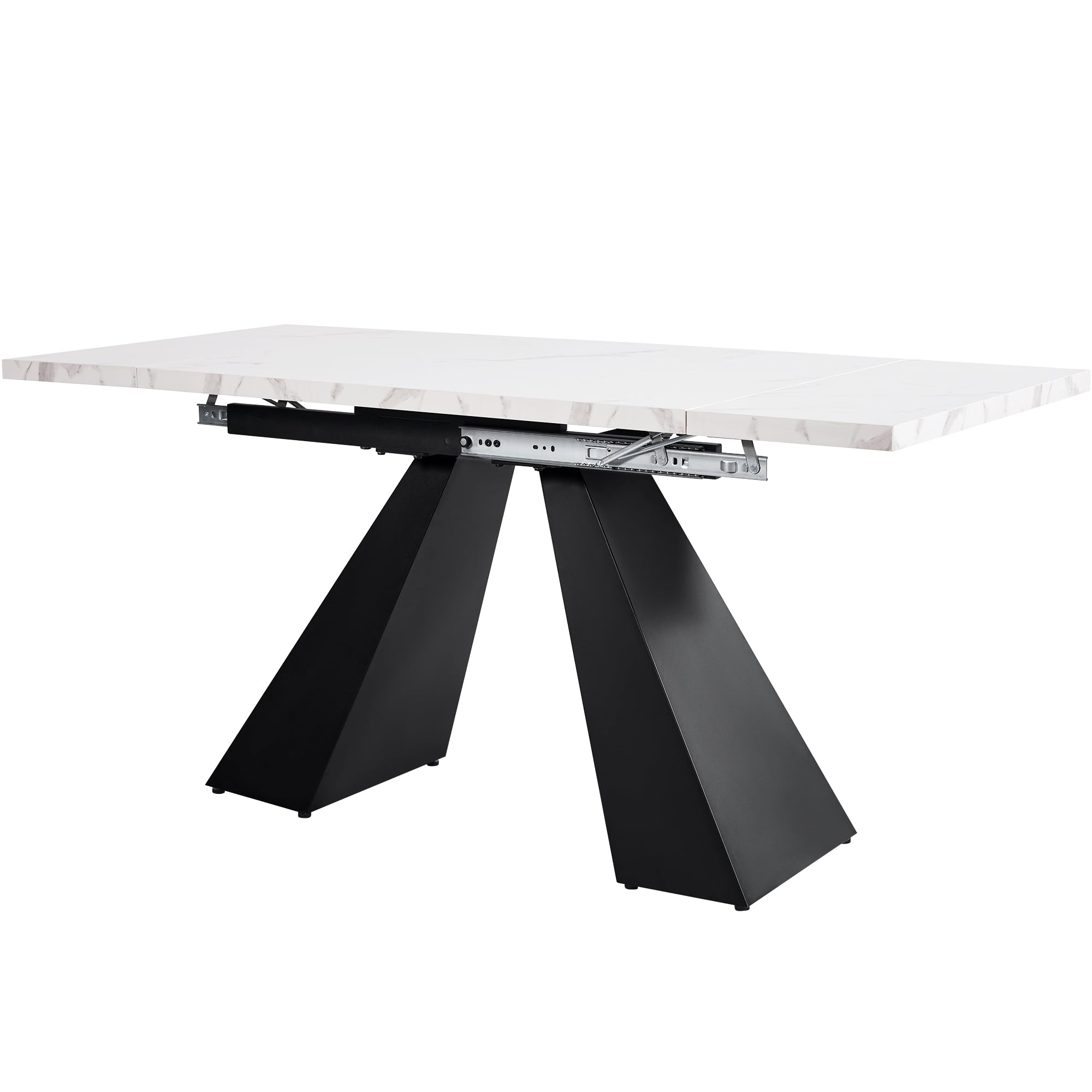 Mesa de comedor telescópica 99-159 × 74 cm – Mesa de cocina extensible con amplia superficie de trabajo, flexible para oficina en casa y salón, mesa blanca con patas de columna