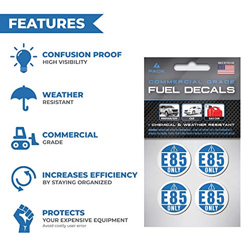 Image of E85 Sticker, Flex Fuel Labels for Vehicles, Rental Cars, Fleets, Trucks and SUVs - Weather Proof, Extreme Stick, Flex Fuel Decals, by Fuel Stickers - USA Made (1 inch Round), 4 Labels