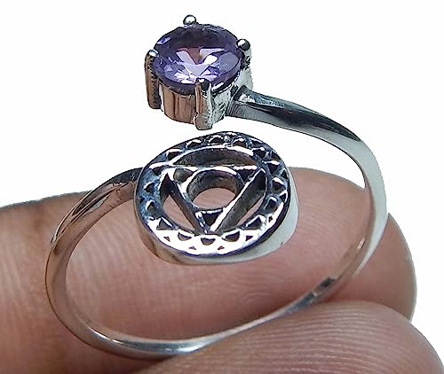 Image of 925 sterling silver amethyst ring handmade ring round faceted amethyst ring Bohemian Vintage Symbol Ring Gift For Her