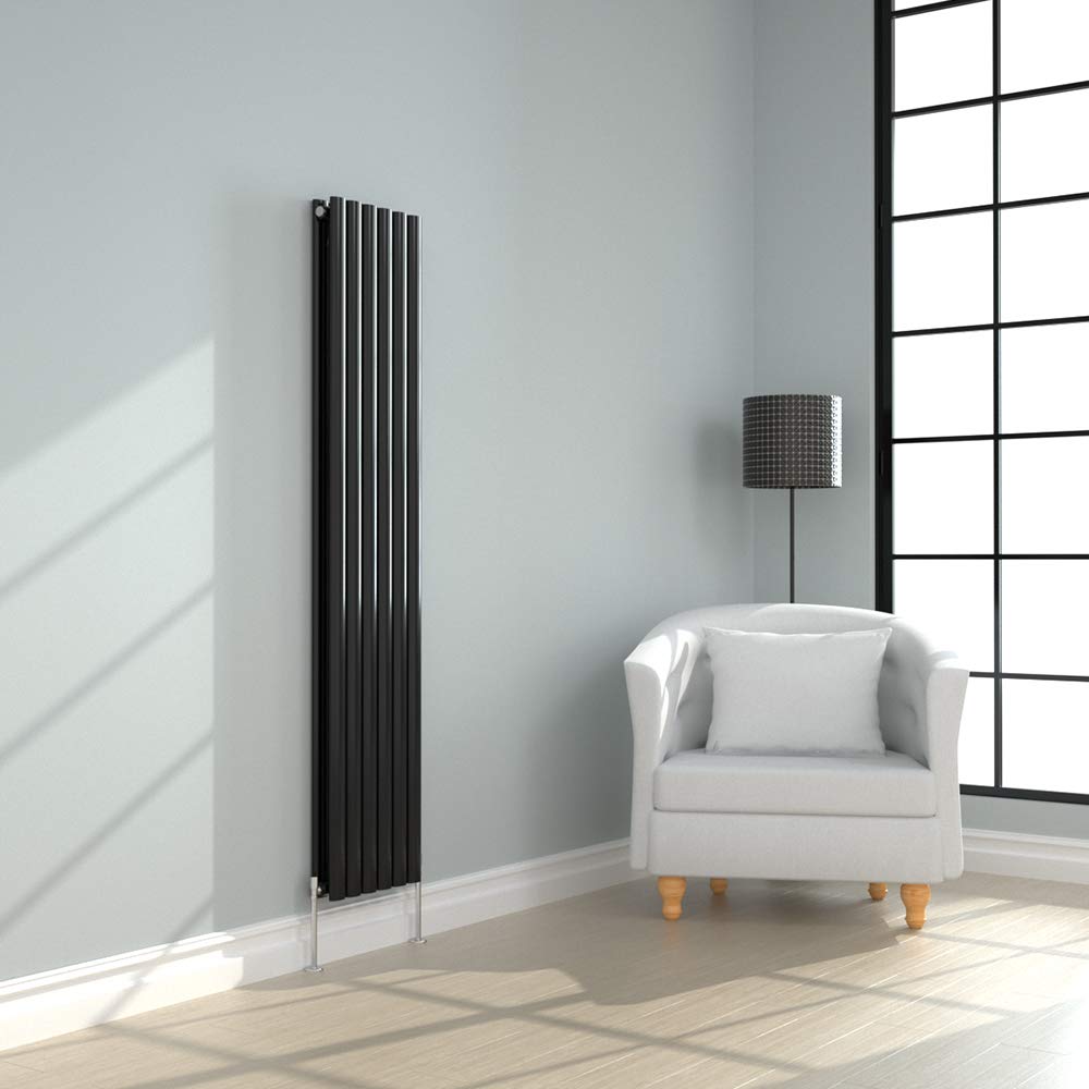 NRG 1800x354mm Black Radiator Vertical Oval Panel Bathroom Double Rad