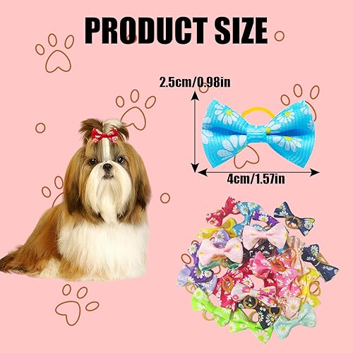 Symphonyw Dog Hair Bows, 28 Pcs Daisy Flower Dog Hair Bows with Elastic Rubber Bands - Image 3