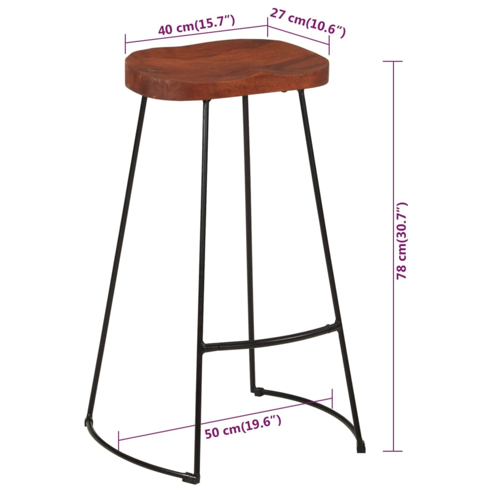 Homgoday Taburetes de bar Gavin 2 unidades 50 x 40 x 78 cm madera maciza de mango, silla de oficina, silla de oficina, silla de escritorio para salón dormitorio