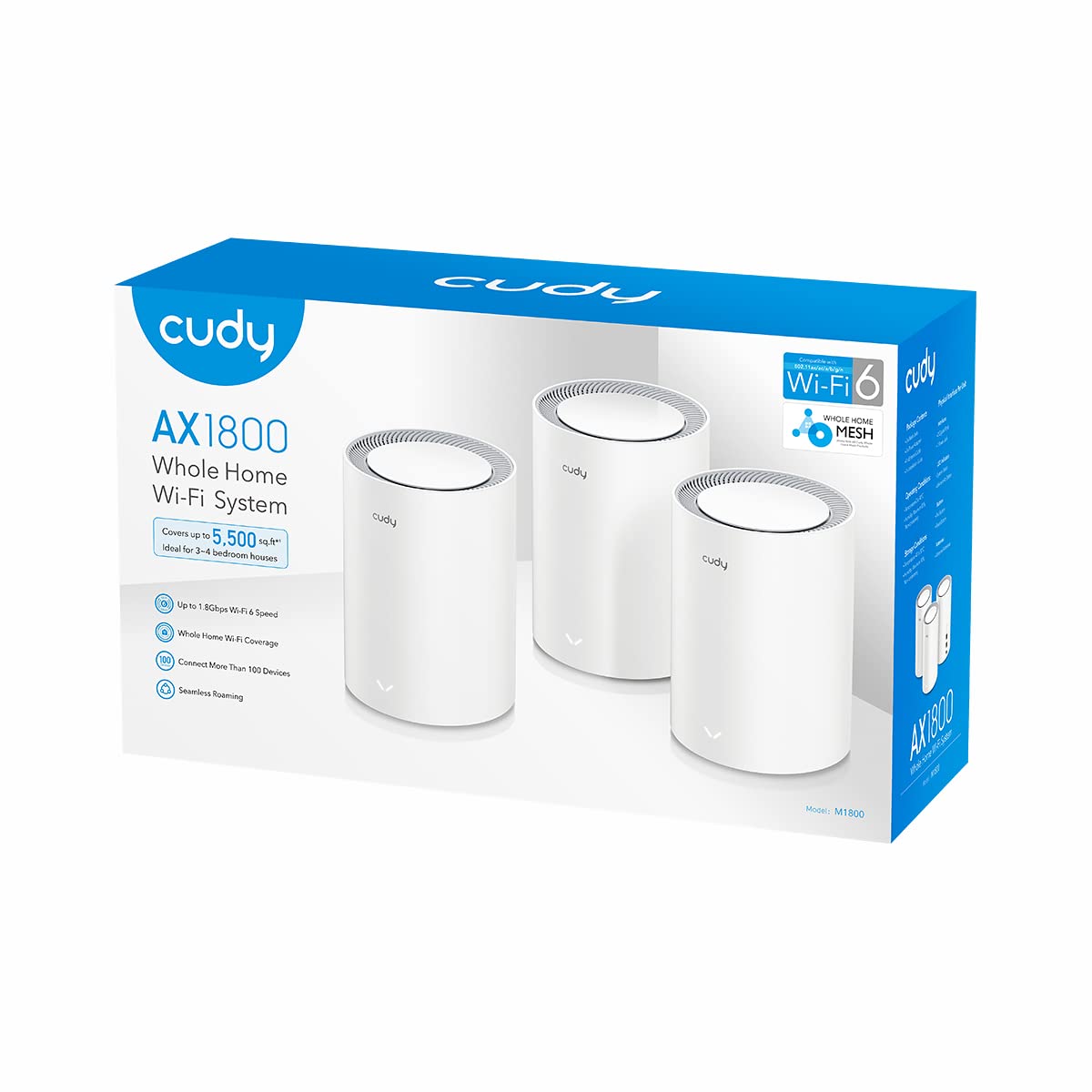 Cudy M1800 3-Confezione AX1800 WiFi 6 Mesh Router, Sistema WiFi Mesh, Router/Extender VPN Gigabit 5G, Controllo Genitori