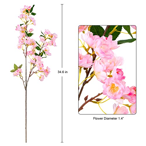 Mjfloria Artificial Silk Cherry Blossom Flowers Branches, Faux Cherry Peach Tree, Plum Boutique For Vase Centerpiece Floor Arrangements, Home Decoration, Wedding, Party – 36” Long Tall Stems, Pink #TOP7