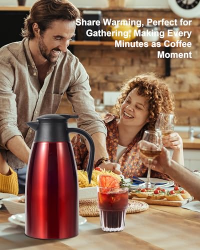 68oz Thermal Coffee Carafe, Updated Insulated Stainless Steel Coffee Carafes for Keeping Hot Coffee & Tea Hot Beverage-12Hours, Double Walled Vacuum Coffee Carafe (red) - Image 9
