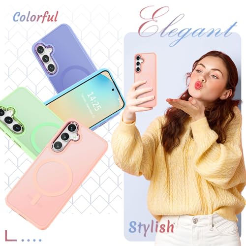 Image of YENAPOON for Samsung Galaxy S24 FE Case, Matte Magnetic Phone Case with 1 Screen Protector, Support for Magsafe, Translucent Frosted Slim Shockproof Protective Cover for Samsung Galaxy S24 FE, Pink
