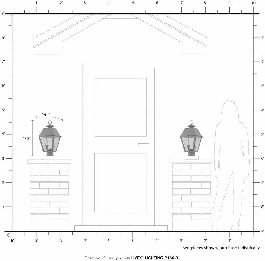 Livex 2166-01 Transitional Two Light Outdoor Post Lantern from Mansfield Collection Finish, Antique Brass, 16.50x9.00x9.00