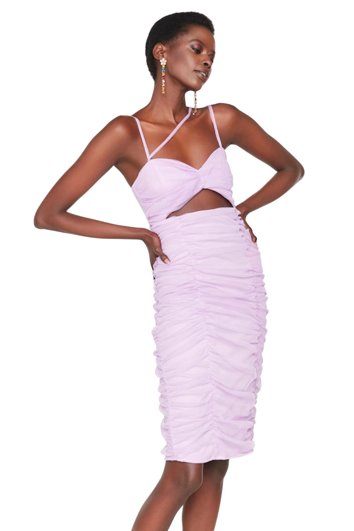 Trendyol Women Glam Maxi Bodycon Fitted Woven Dress Lilac