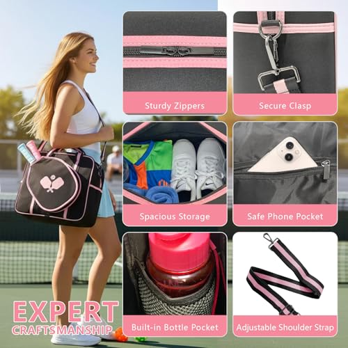Pickleball Bag for Women Men, Tote with Adjustable Crossbody Strap, Lightweight Pickle Ball Bags with Paddle Cover Pocket Holds 2 Paddles - Image 4