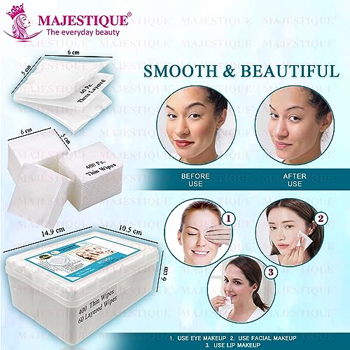 Image of Majestique Cotton Face Pads, Makeup Removing Cotton Wipes with Soft Touch for Eye, Face Cleansing Tissues, Pure Cotton Pad, Multifunctional, Cotton Pads for Face Toner - 460 Count / 1 Box