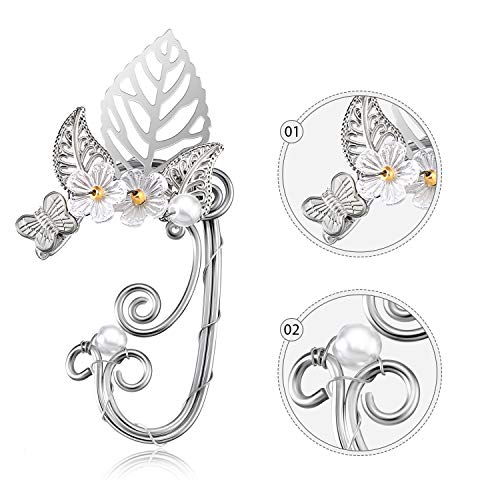 2 Paar Schicke Elf Ohr Manschetten Perle Flügel Handwerk für Cosplay Elven Manschette Wrap Ohrringe für Elven Halloween Kostüm, Cosplay, Hochzeit