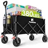 180L Collapsible Wagon with Wheels, Feelnais Folding Wagon Cart with Adjustable Handle, Foldable Utility Wagon for Grocery Shopping Camping Outdoor Sports Beach Garden