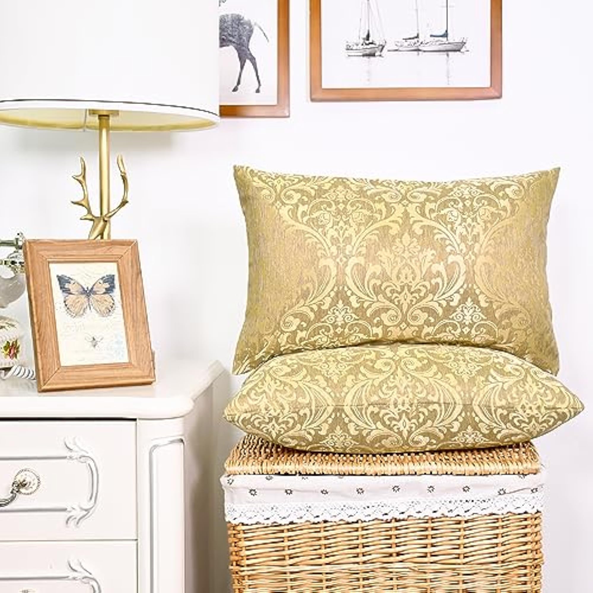 Decorative Couch Throw Pillow Covers, Gold Accent