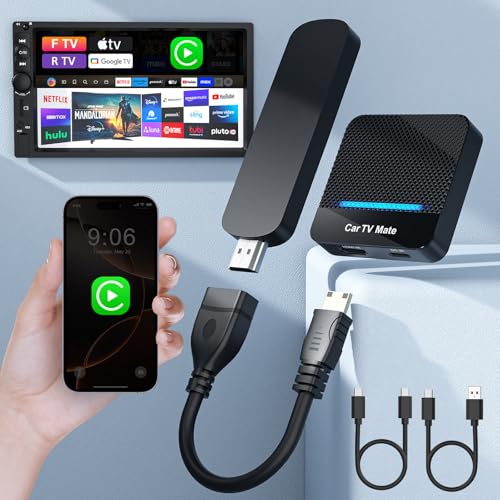 Rocketek Car TV Mate Pro with Wireless Car Play Adapter 2 in 1 HDMI Multimedia Adapter Converter for Fire T V Stick/Game Machine/Set-Top Box HDMI TV Mate for Cars from 2016 Plug & Play No Latency