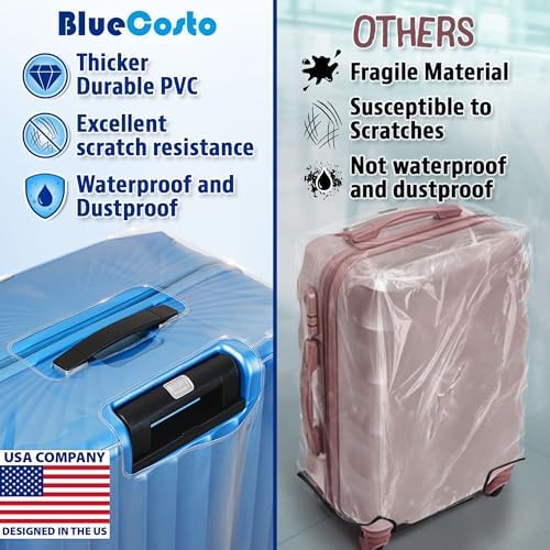 Image of BlueCosto Luggage Cover for Suitcase - Clear PVC Baggage Protector - Travel Accessory - Universal Cover w /Hook & Loop Closure, Klar, fur 28-29 Zoll Koffer, Clear