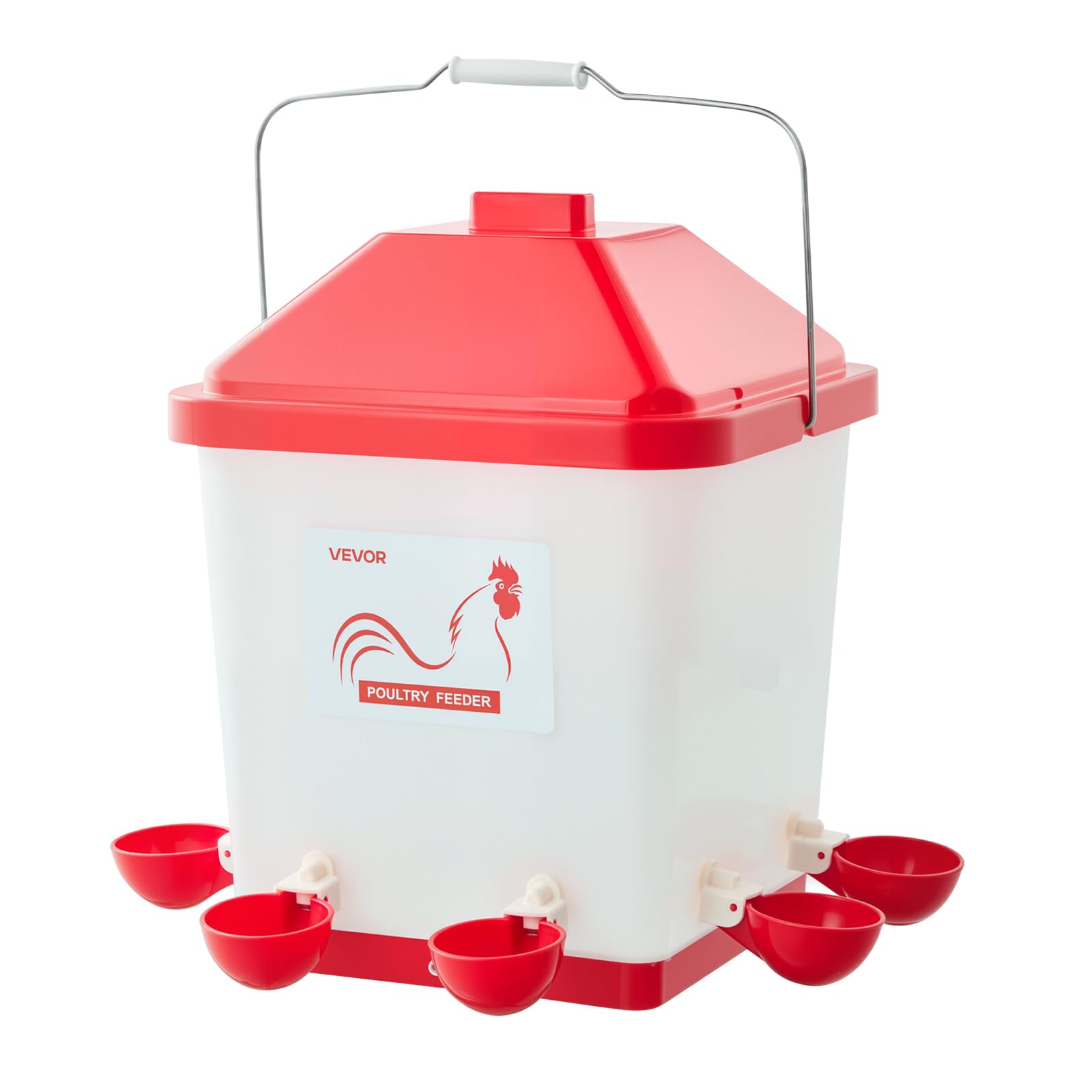 VEVOR Abbeveratoio Automatico per Polli da 19 L, 6 Porte per l'Acqua, Tazza per l'Acqua a Riempimento, con Maniglia e Anello di Gomma Sigillato, Materiale PP Impermeabile, Design Senza Sprechi