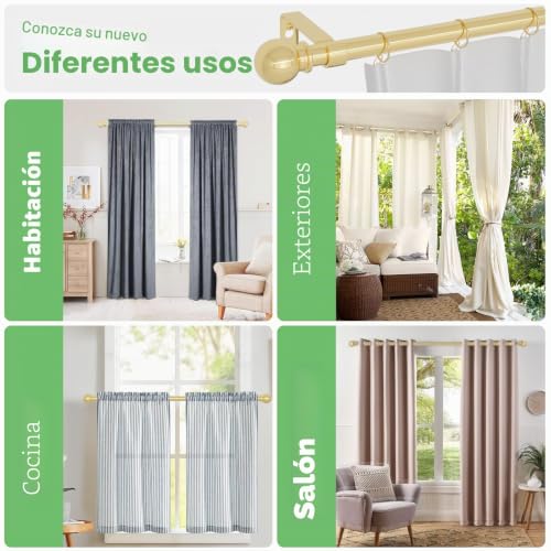 Miniatura 6 de Barra Cortinas Dorada 80-224 Cm, Juego De Barras De Cortina Ajustables Con Soportes, Barra Decorativa Para Cortinas De 16 Mm De Diámetro Para Salon Sala De Estar Y Dormitorio