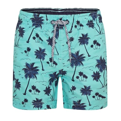RIPT Boy's Quick Dry UV 50 Sun Protection Peach Finish Swimming Swim Shorts Trunks, Green Palm Tree Print, 9-10 Years