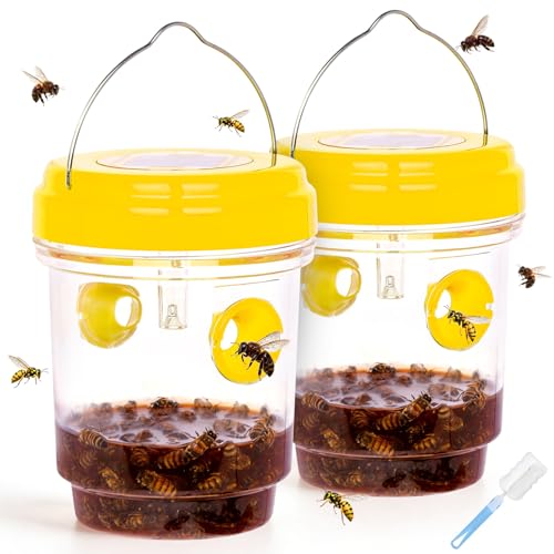 2 Pack Wasp Traps Outdoor Hanging Carpenter Bee Trap for Hornet, Yellow Jacket, Wasps, Reusable Solar Wasp Catcher, Bee Catchers for Outside