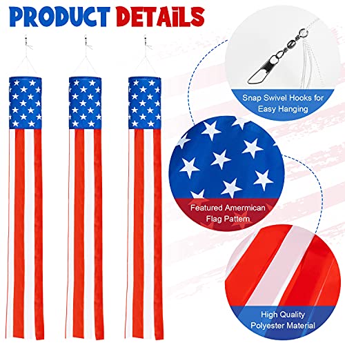 FFNIU 40 Inch American US Flag Windsock, 3Pcs Stars & Stripes USA Patriotic Outdoors Decorations- Embroidered Stars and Fade Resistant
