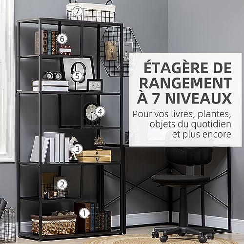 Bibliothèque industrielle 7 niveaux métal noir HOMCOM