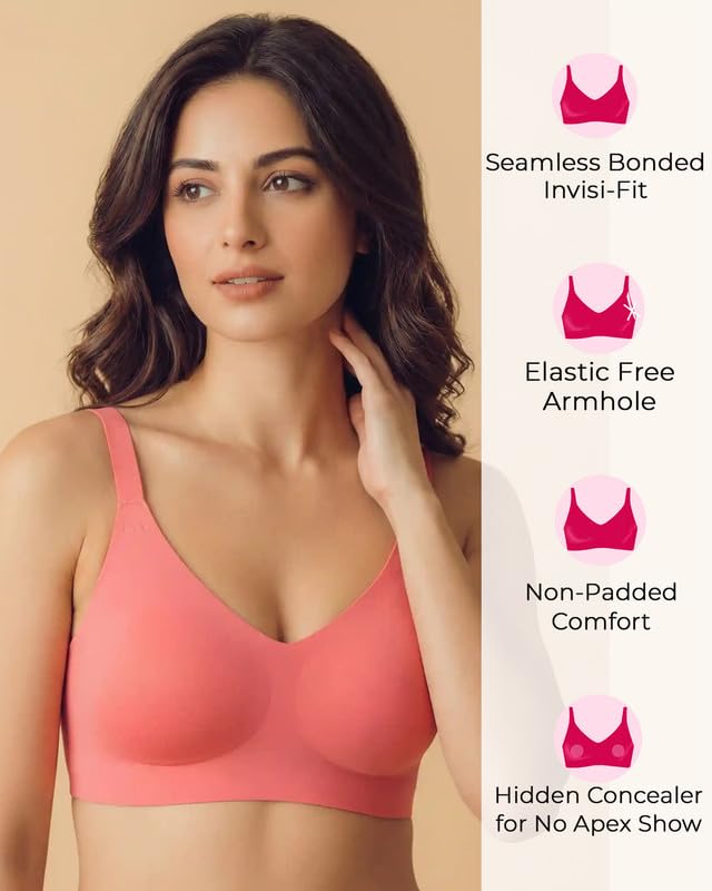 Image of Tweens Cotton Non-Padded Bonded Bra for Women | Full Coverage Wire-Free Bra | Hidden Concealer | Seamless No-Dig Comfort | Breathable Cotton | Elastic-Free Bottom Band & Side Wings | Pack of 1|