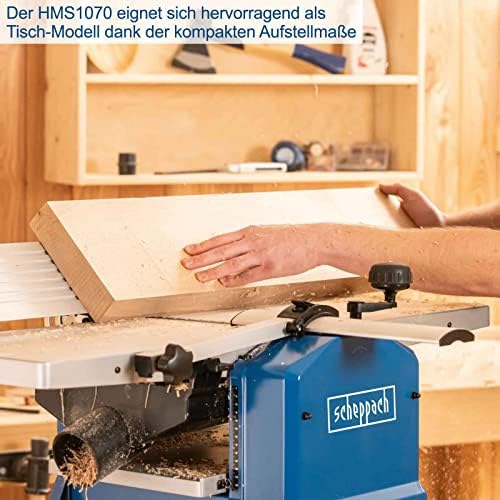 Bild 1 - Scheppach Abricht- & Dickenhobelmaschine HMS1070 Hobelmaschine | 1500W Leistung | 2 HS-Hobelmesser | schwenkbarer Anschlag | Messerdrehzahl 9000-1 | Durchlasshöhe/-breite 120–254mm | Spanabnahme 2mm