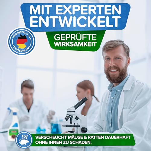 Hochwirksames Ratten & Mäuse Abwehr-Spray zum Mäuse vertreiben [250ml] mit Pfefferminzöl gegen Mäuse für Haus & Garten, effektiv Mäuse dauerhaft vertreiben mit Mäuse-Gift Alternative
